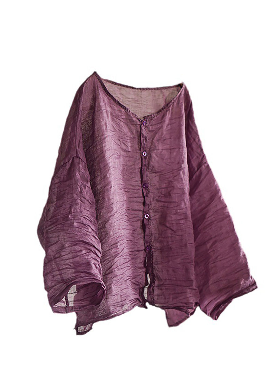 Plus Size Women Vintage Solid Summer Stitching Shirt