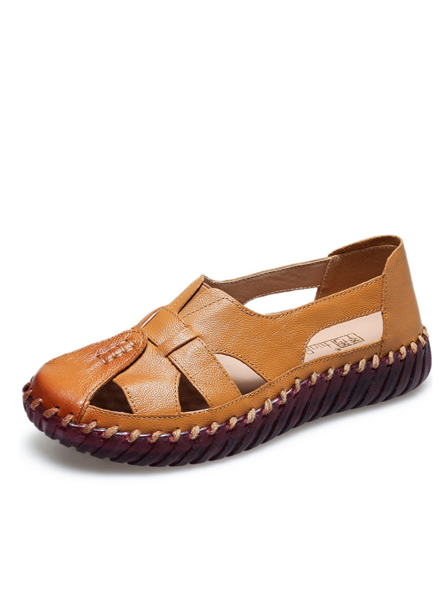 Women Summer Leather Spliced Flat Sandals