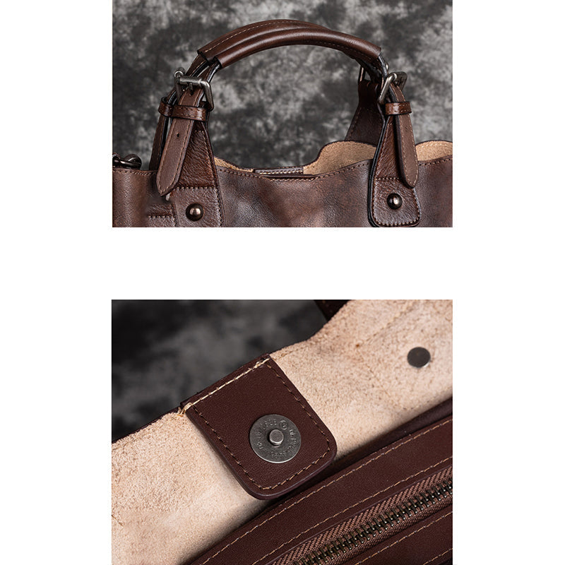 Vintage Solid Genuine Leather Handbag For Women