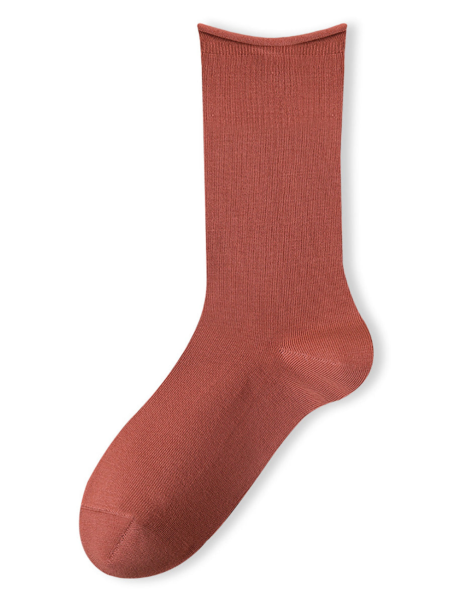 5 Pairs Women Casual Solid Cotton Mid-leg Socks