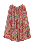 Plus Size Women Summer Artsy Flower Drawstring Ramie Skirt