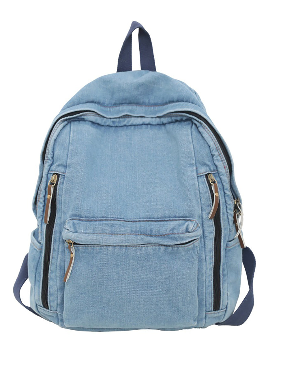 Women Casual Solid Large Capacity School Denim Backpack