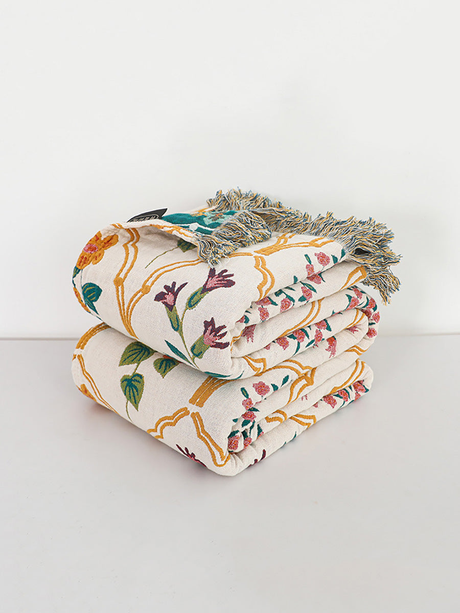 100%Cotton Queen Bedcover Flower Tassel Sofa Blanket