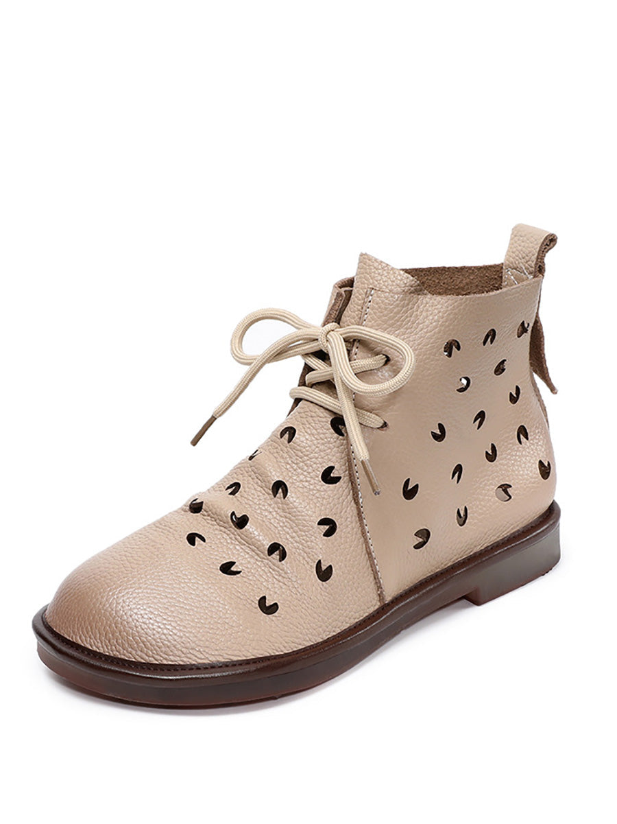 Women Summer Genuine Leather Hollow Out Ankle Boots