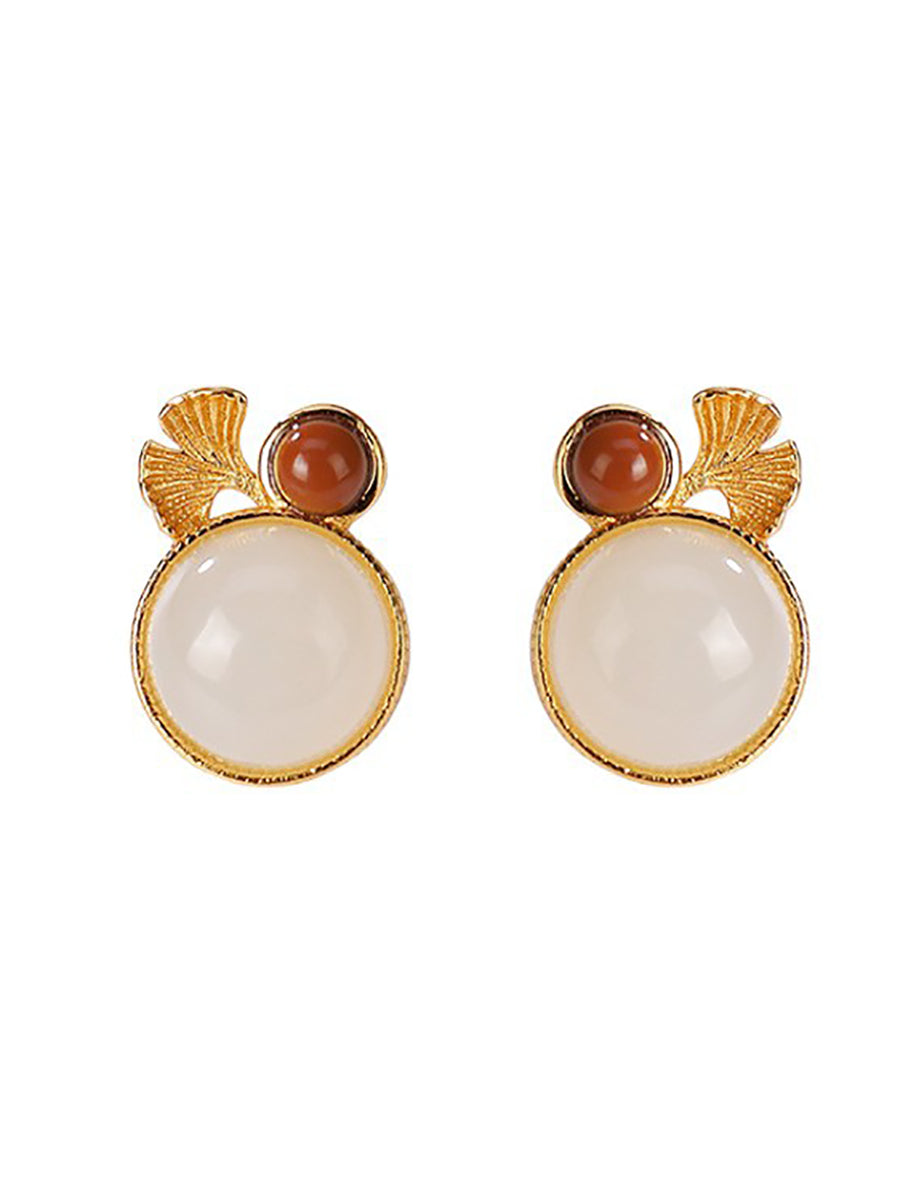 Women Vintage Jade Alloy Leaf Earrings