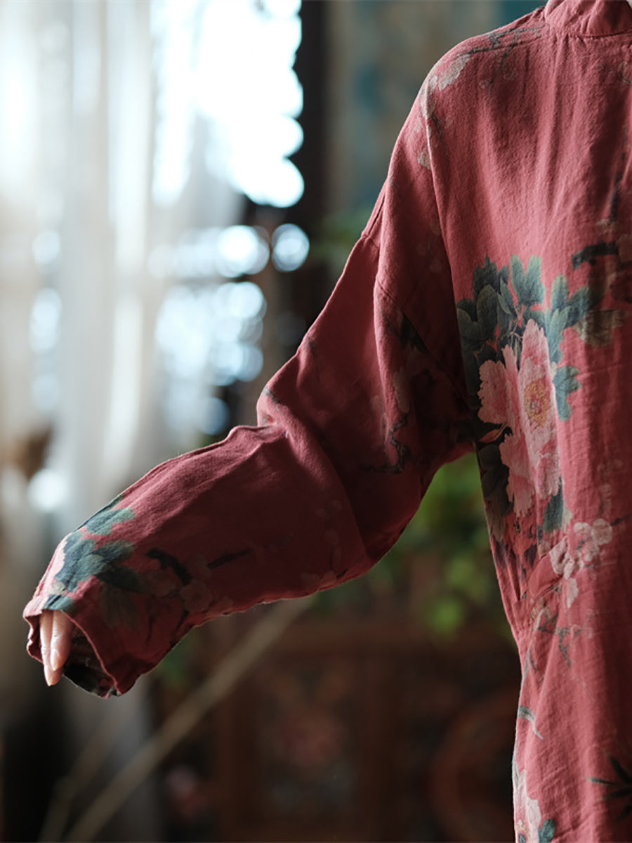 Plus Size Women Retro Flower Spring Loose Shirt