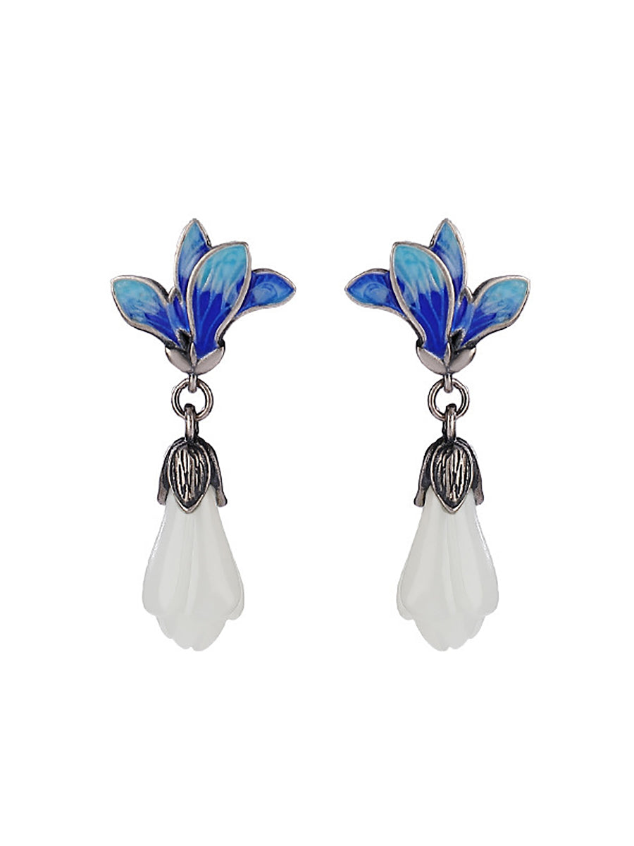 Women Ethnic Jade Magnolia Enamel Flower