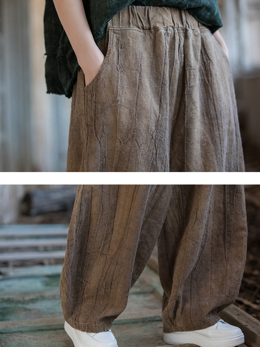 Plus Size Women Vintage Autumn Tie-dye Ramie Harem Pants