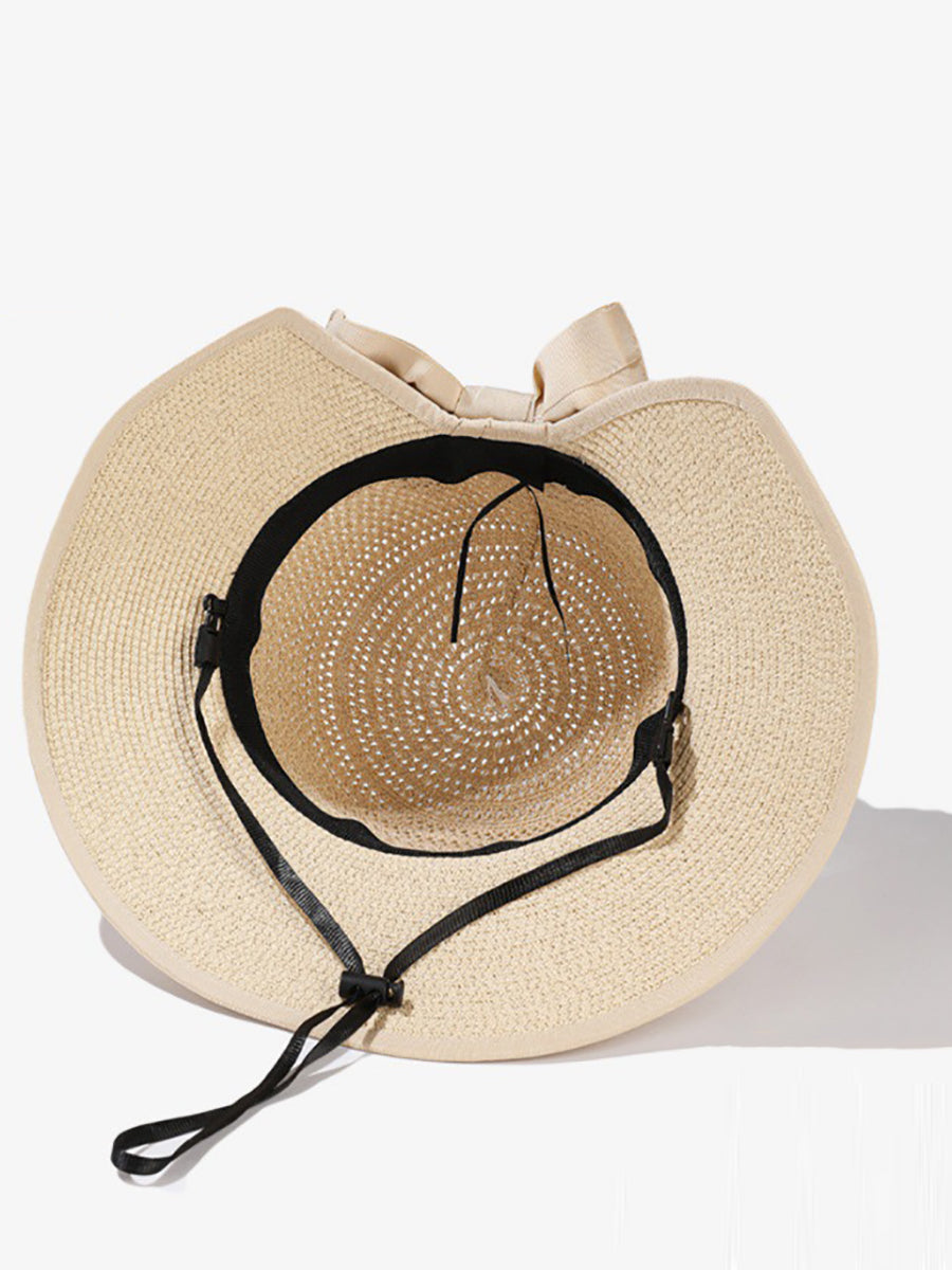 Women Summer Bowknot Straw Weave Sunproof Hat