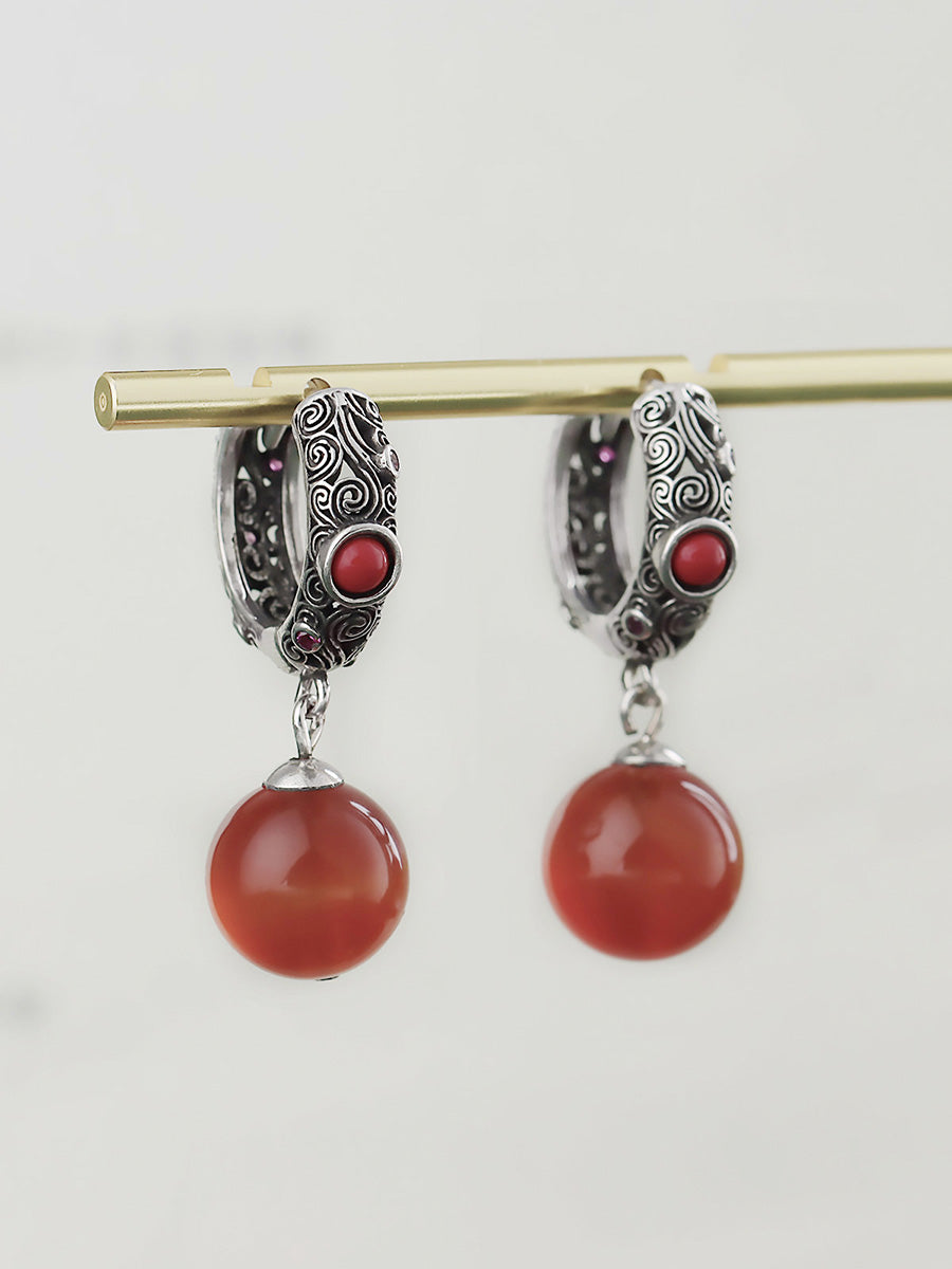Vintage Red Agate Cooper-plating Silver Earrings