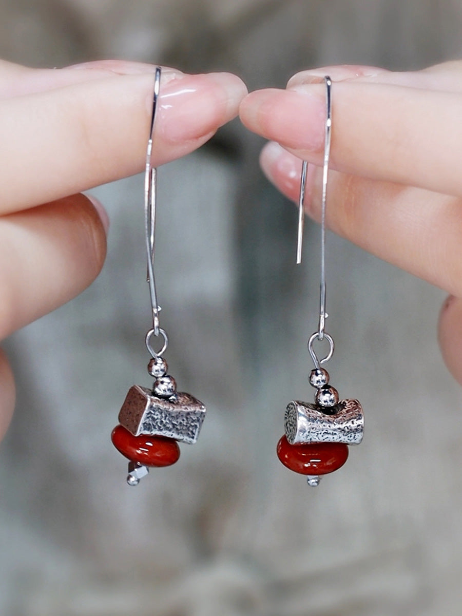 Women Vintage Alloy Red Bead Earrings