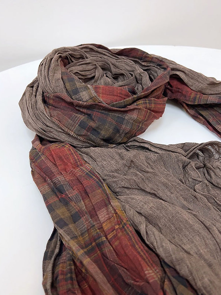 Women Vintage Plaid Spliced Scarf