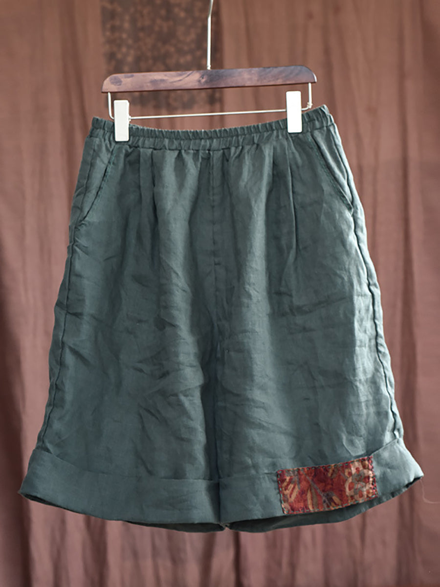 Plus Size Women Vintage Patch Stitching Loose Short Pants