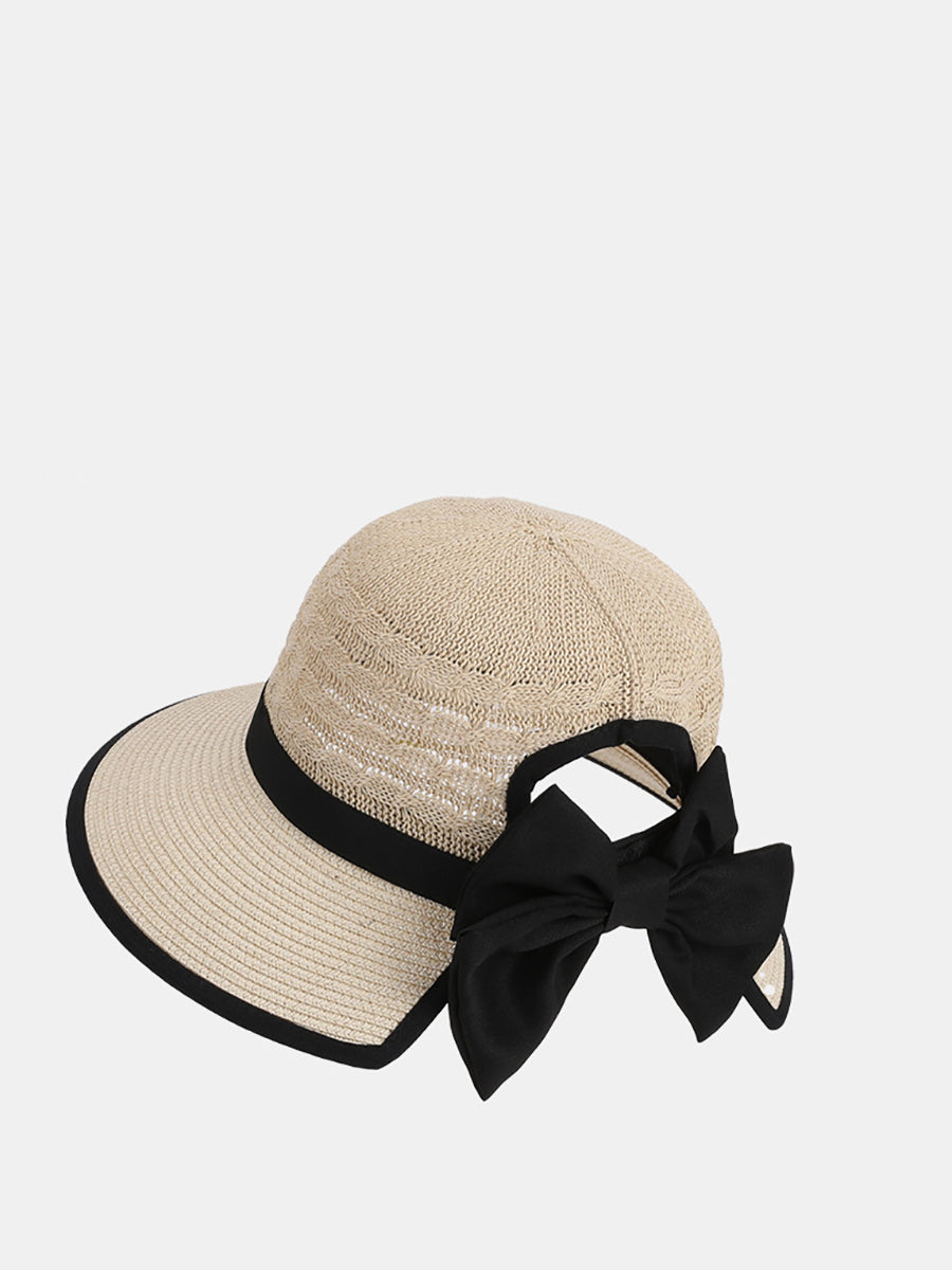 Women Summer Straw Weave Bowknot Sunproof Hat