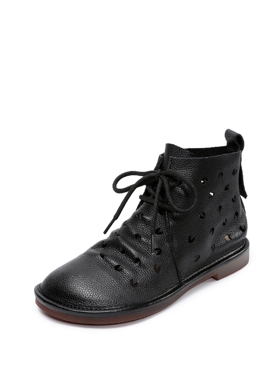 Women Summer Genuine Leather Hollow Out Ankle Boots