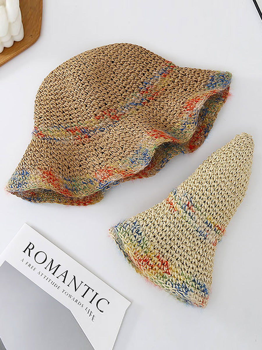 Women Summer Artsy Colorful Straw Weave Sunproof Hat
