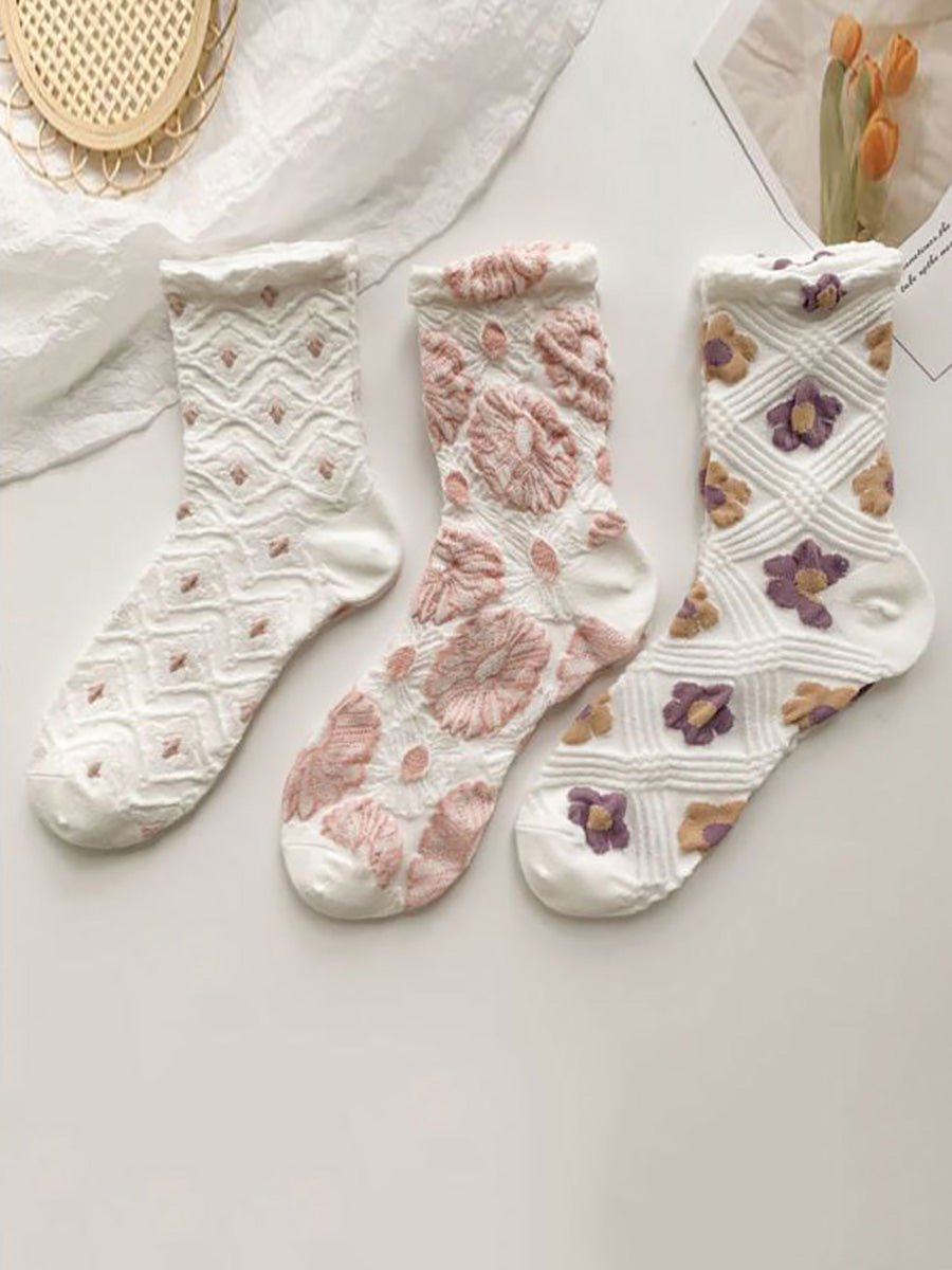 8 Pairs Women Artsy Flower Jacquard Socks