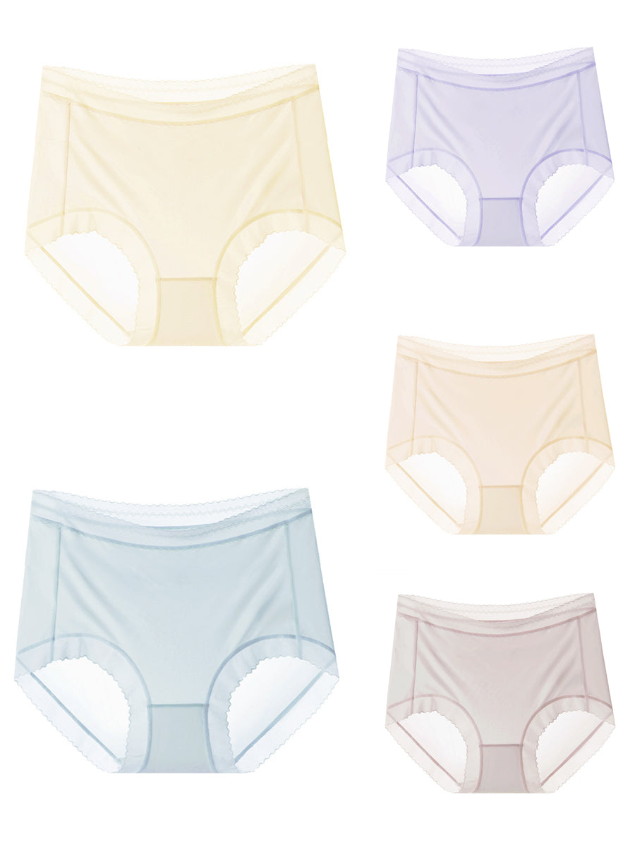 5 Pieces Summer Women Thin High Waist Underwear