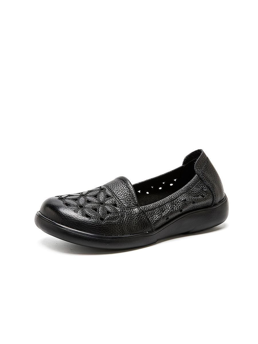 Women Summer Soft Leather Flower Mid Heel Shoes