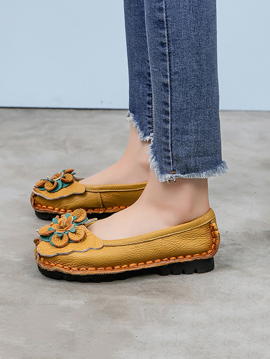 Women Vintage Summer Leather Flower Spliced Shoes