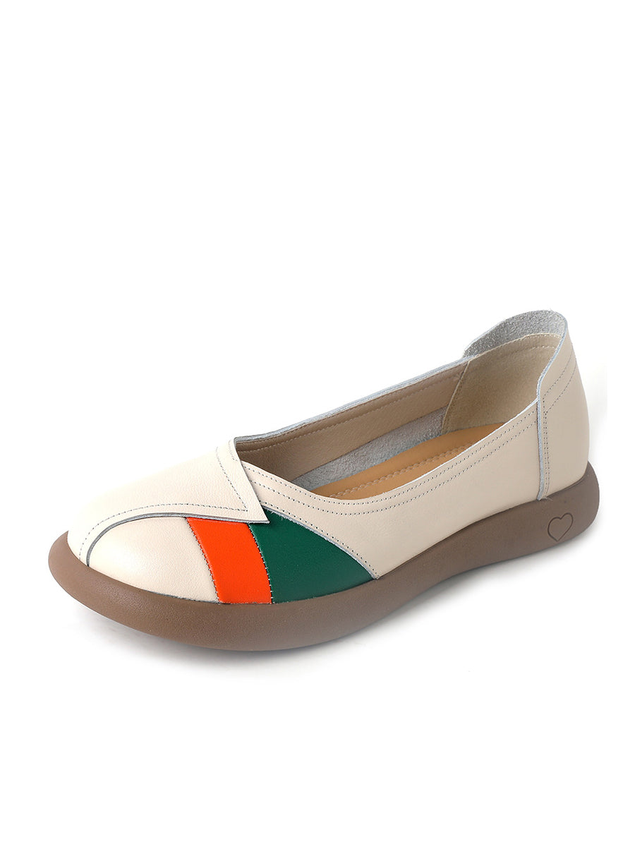 Women Artsy Colorblock Leather Spliced Flat Shoes