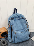Women Casual Solid Large Capacity School Denim Backpack