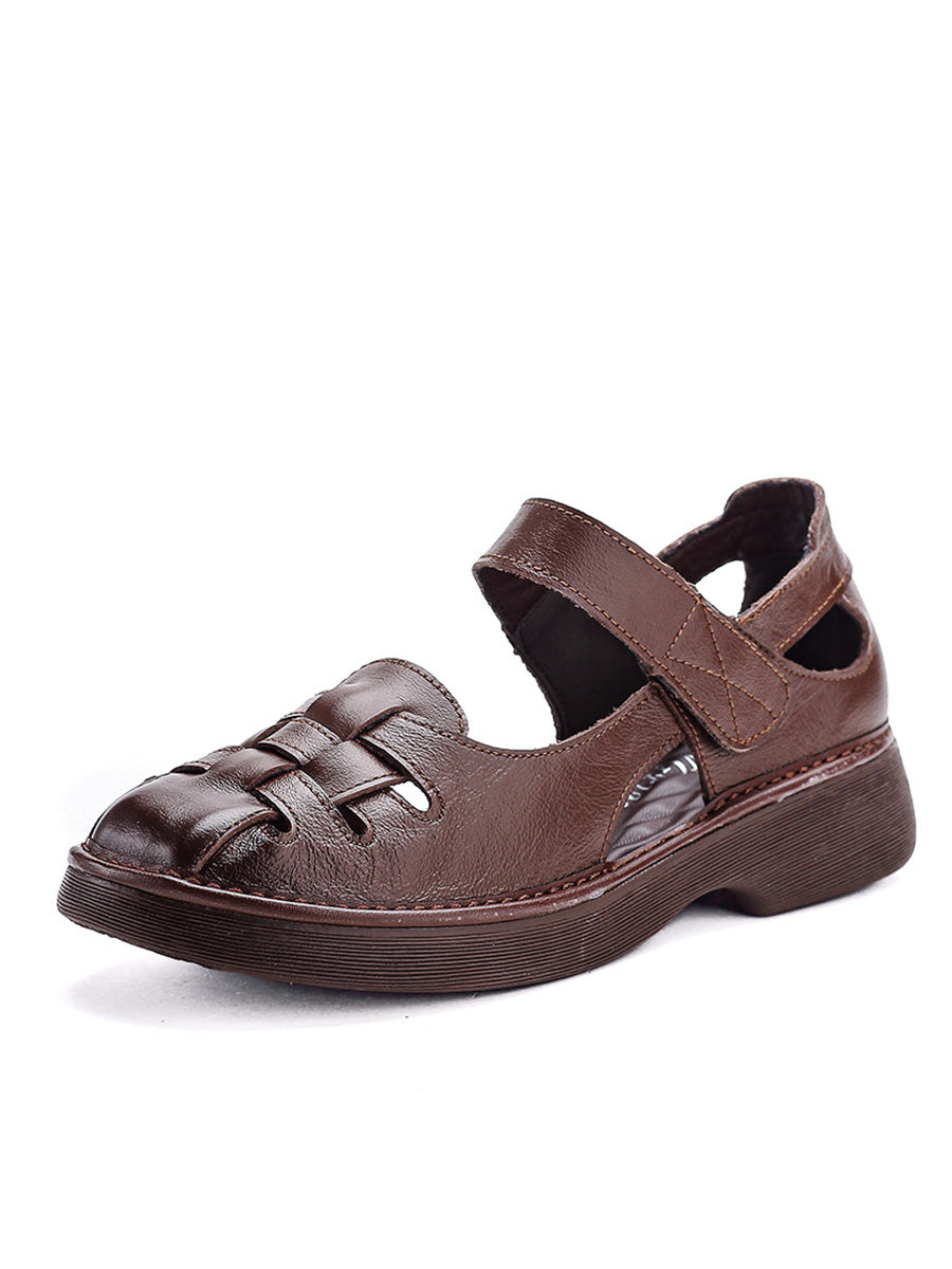 Women Casual Summer Genuine Leather Weave Platfrom Shoes