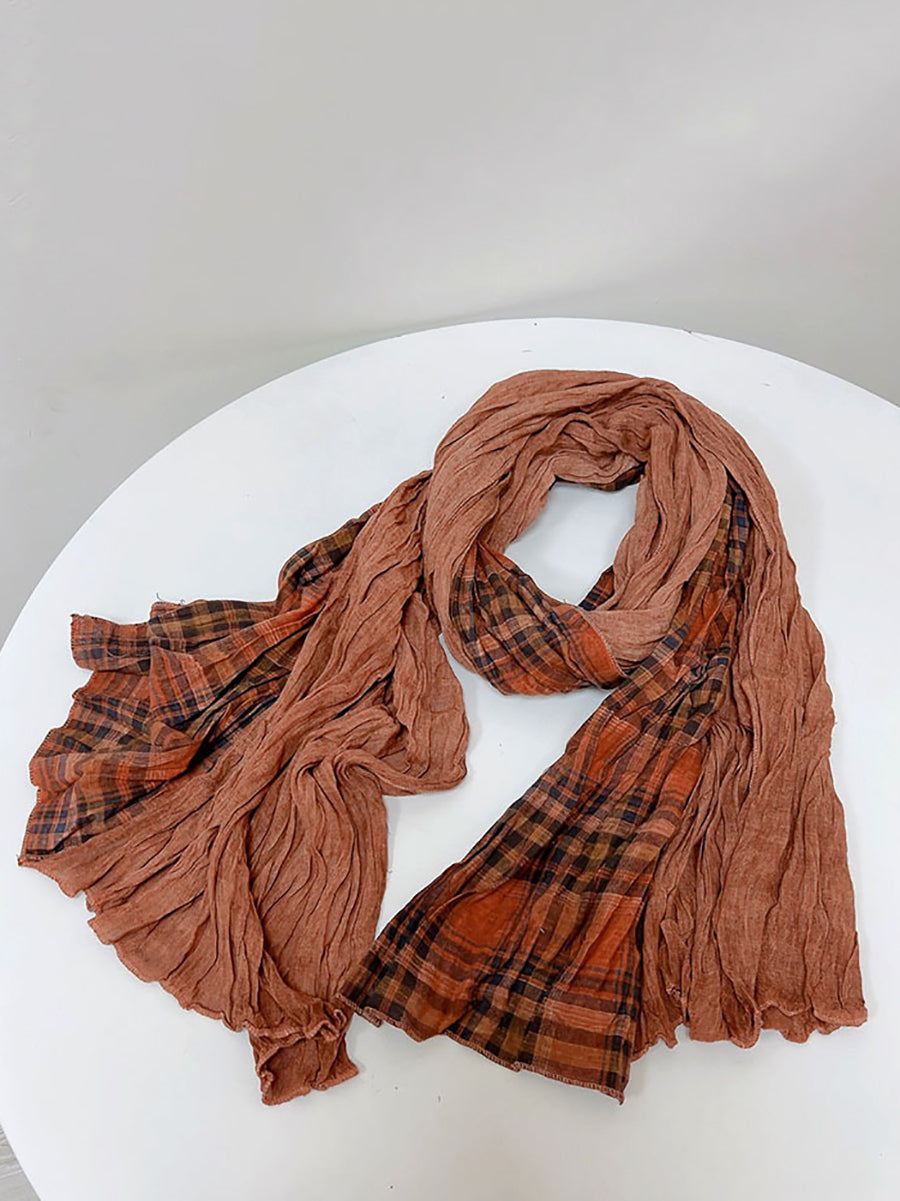Women Vintage Plaid Spliced Scarf