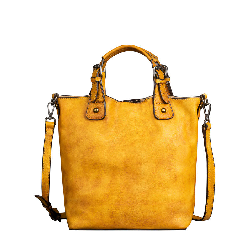Vintage Solid Genuine Leather Handbag For Women