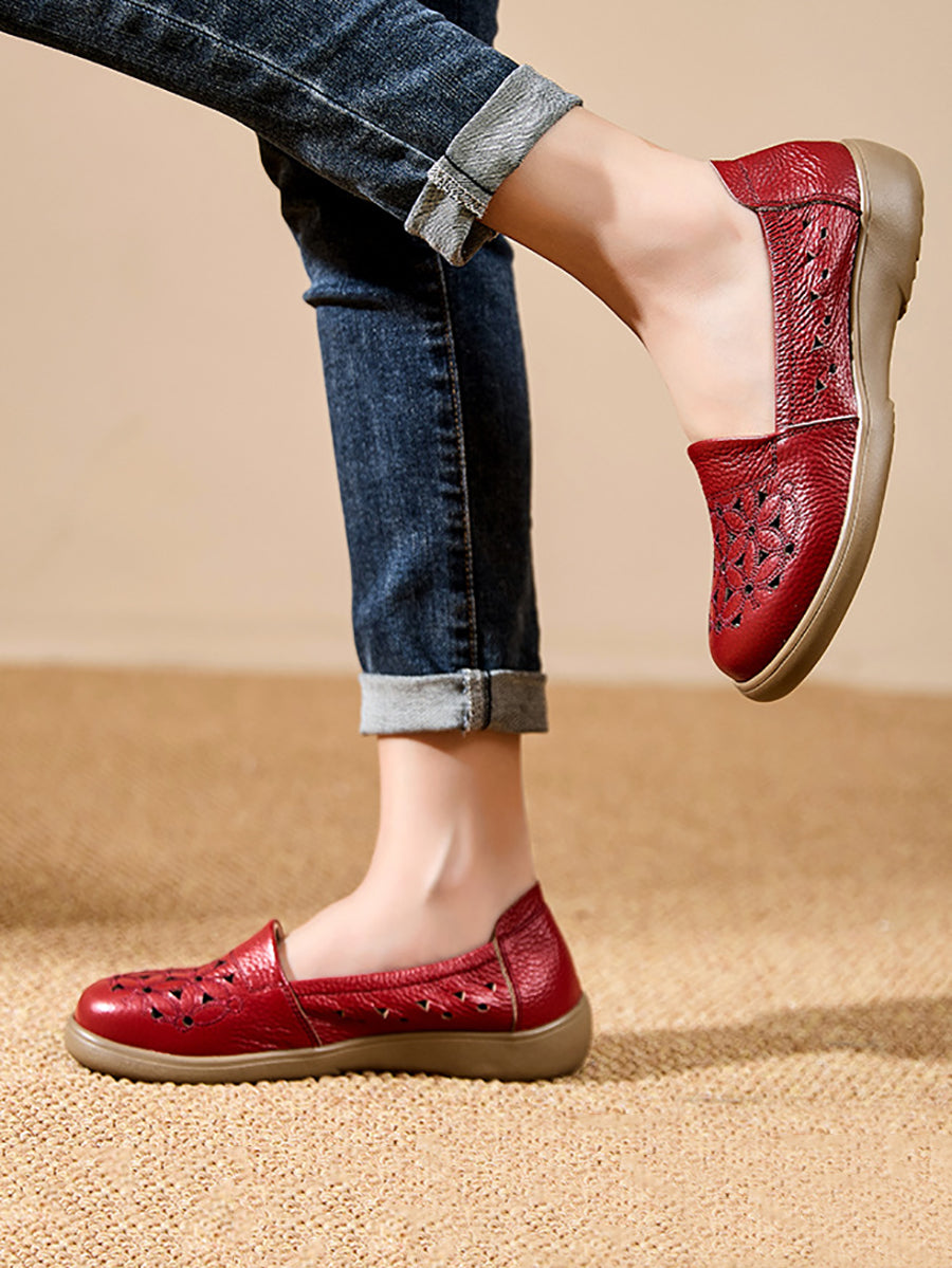 Women Summer Soft Leather Flower Mid Heel Shoes
