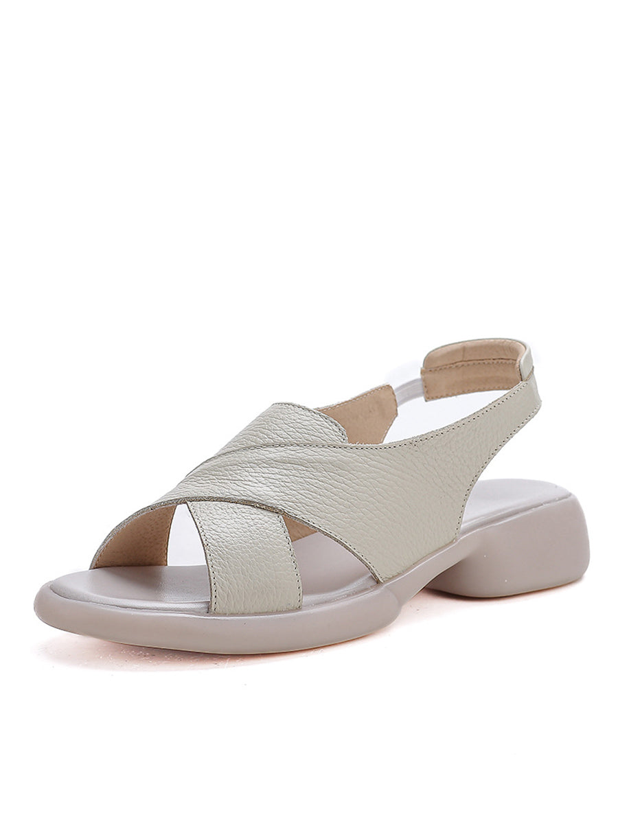 Women Casual Genuine Leather Cross Low Heel Sandals