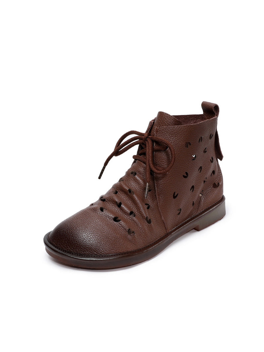 Women Summer Genuine Leather Hollow Out Ankle Boots
