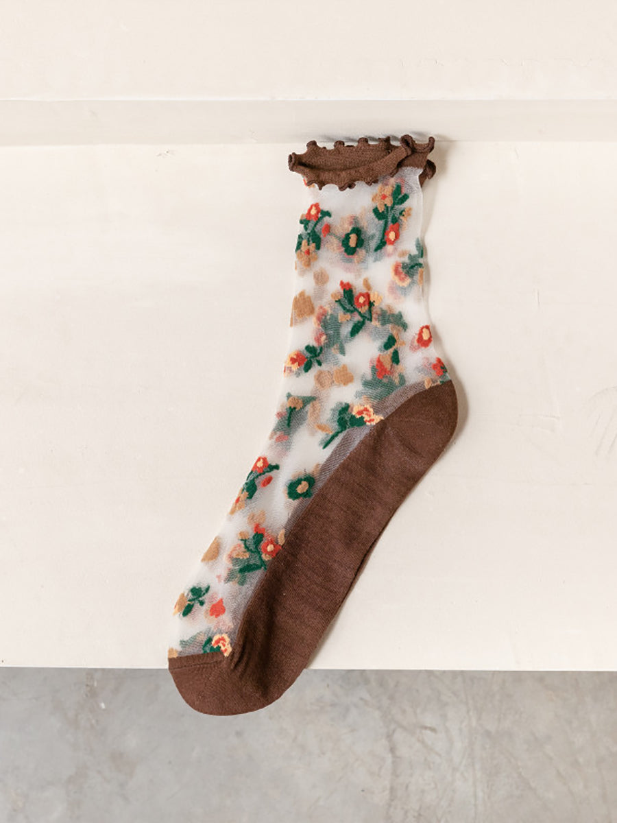 5 Pairs Women Summer Floral Lace Spliced Socks