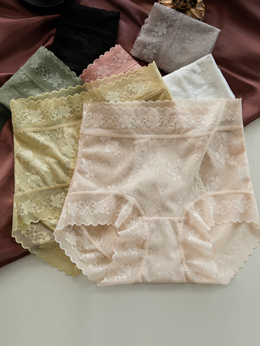 7 Pieces Summer Women Artsy Pure Color Lace Underwear