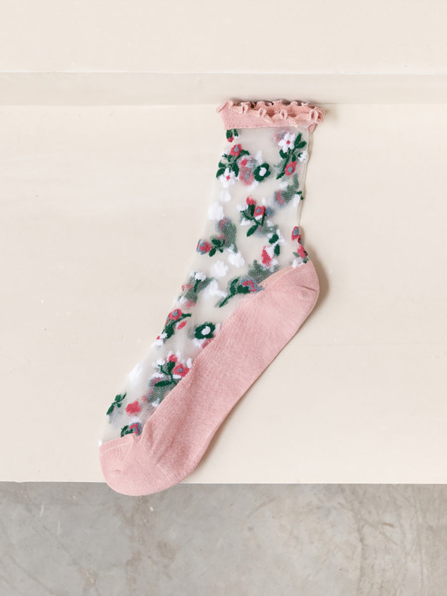 5 Pairs Women Summer Floral Lace Spliced Socks