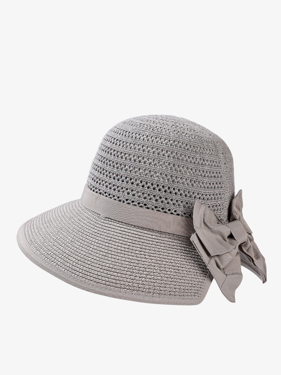 Women Summer Bowknot Straw Weave Sunproof Hat