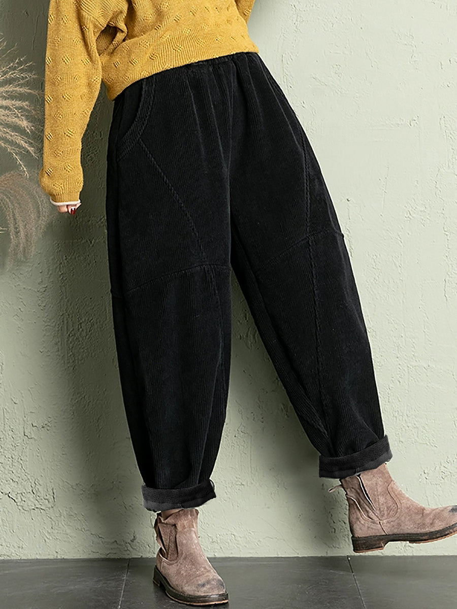 Plus Size Women Winter Casual Pure Color Corduroy Harem Pants