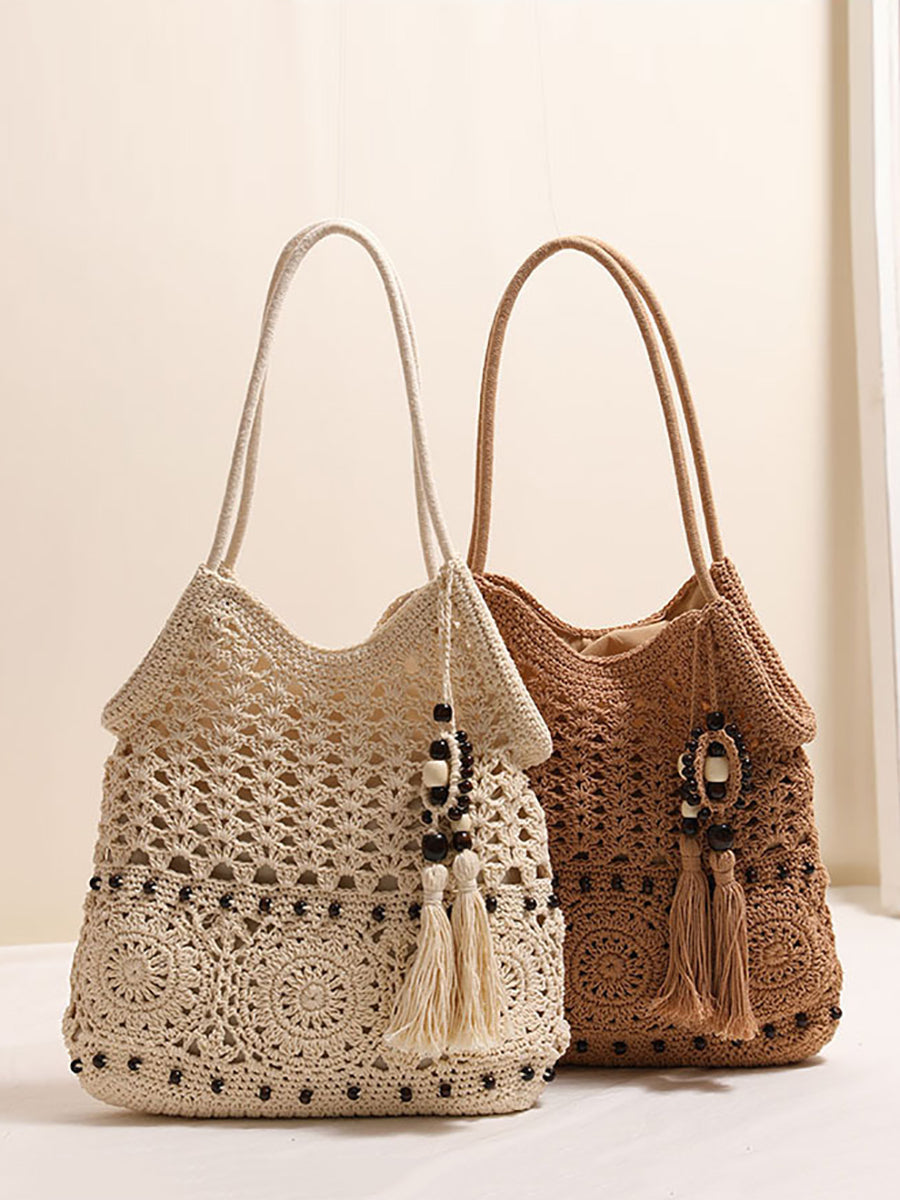 Women Vintage Cotton Weave Shoulder Bag Beach Bag