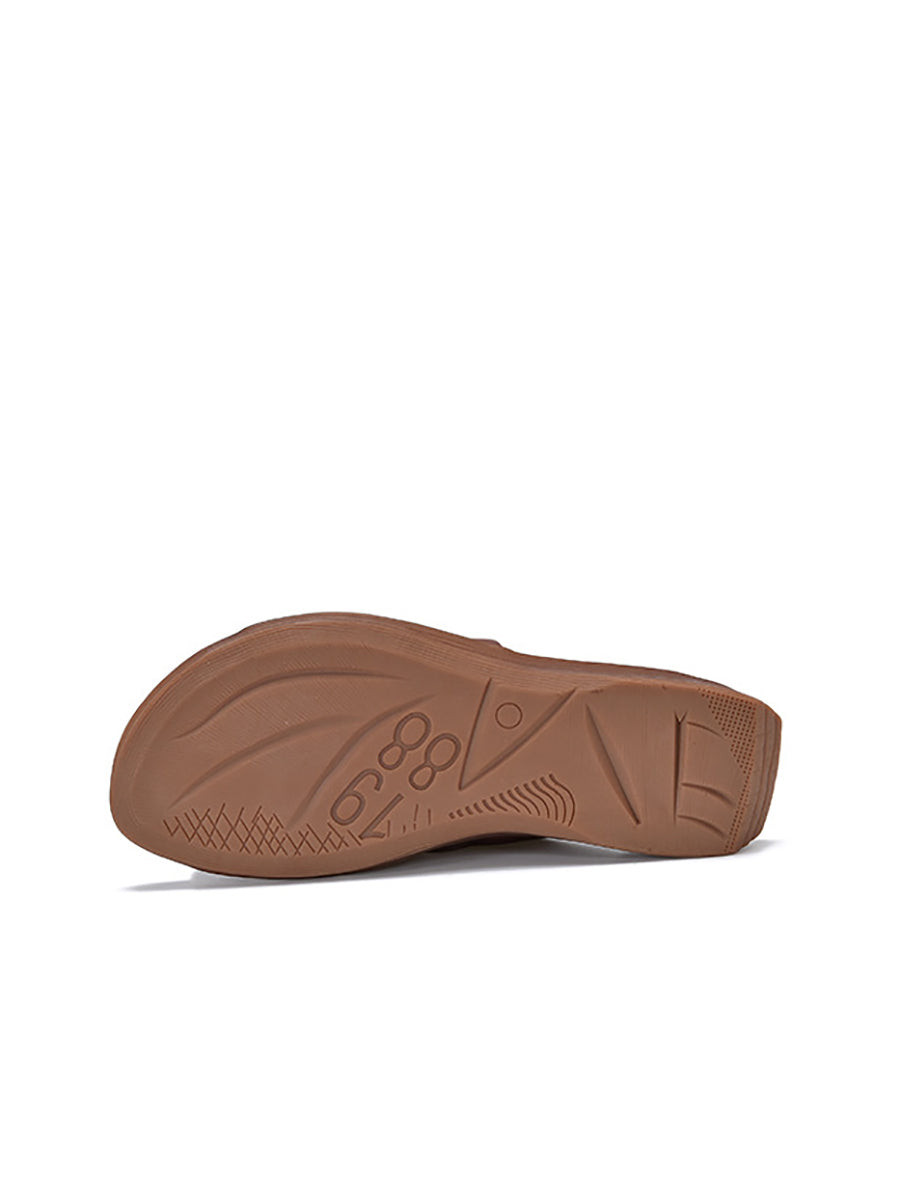 Women Summer Solid Soft Leather Flat Sandals