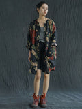 Plus Size Women Vintage Flower Print Ramie Spring Shirt