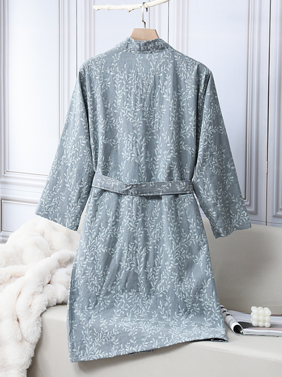 Retro Floral Single-Layer Gauze Jacquard Robe