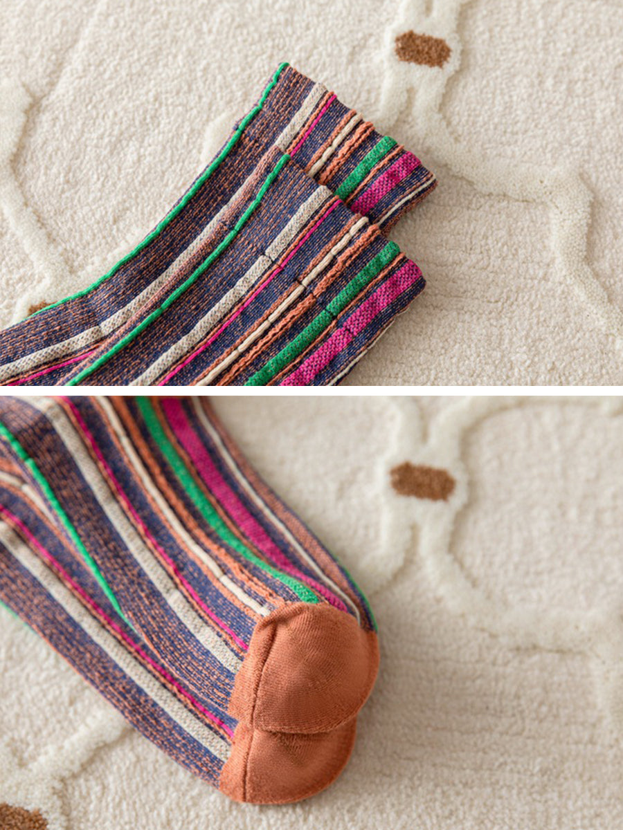 5 Pairs Stripe Adult Women Retro Autumn Winter Socks