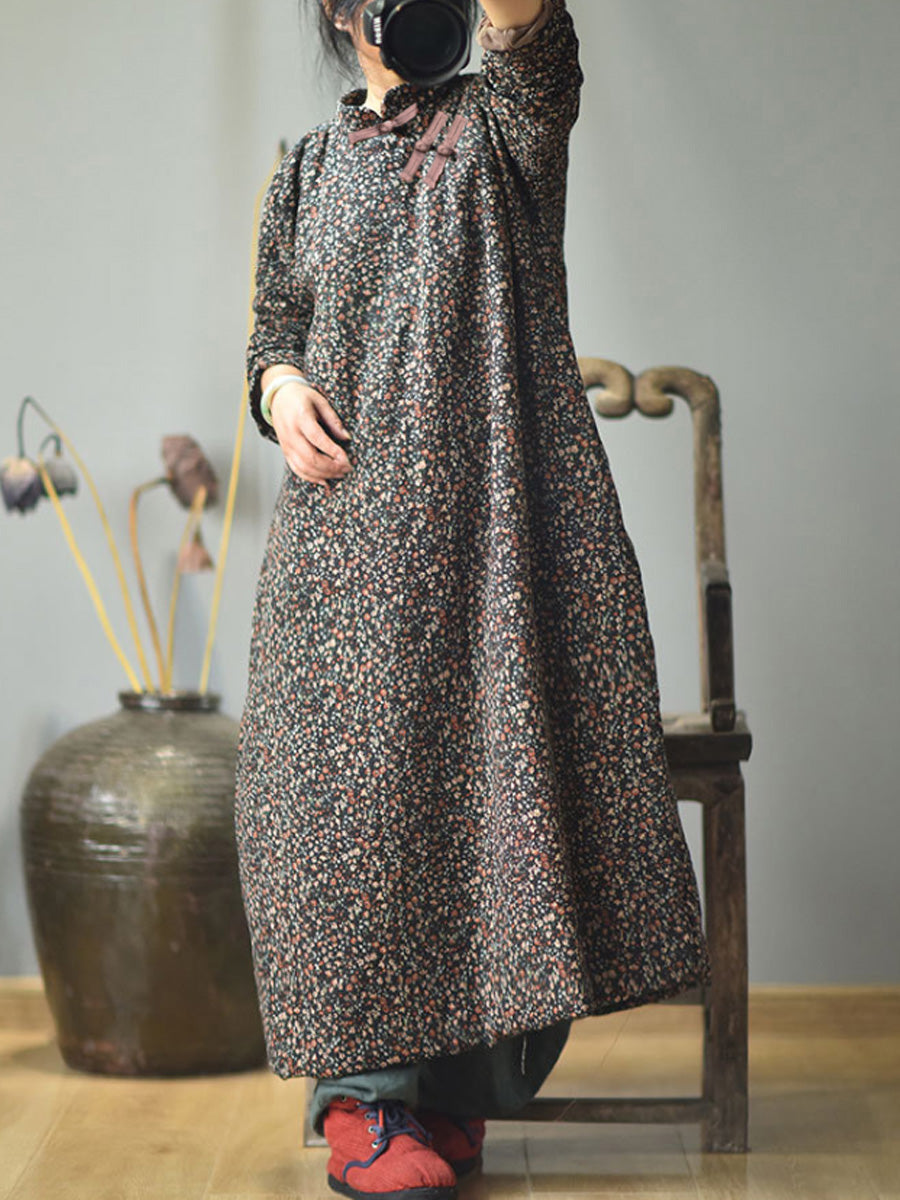 Plus Size Autumn Women Loose Floral Cotton Dress