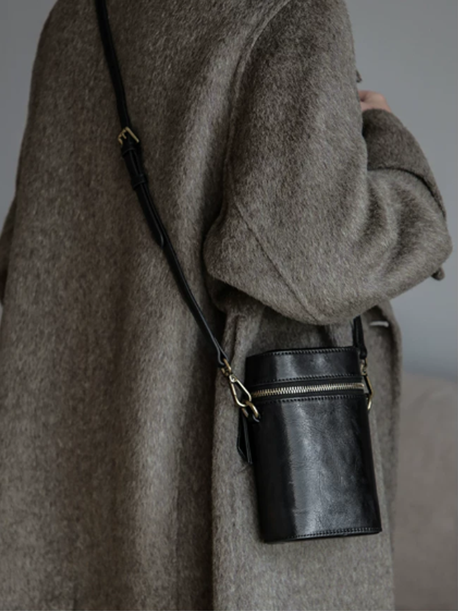 Vintage Leather Bucket Phone Bag