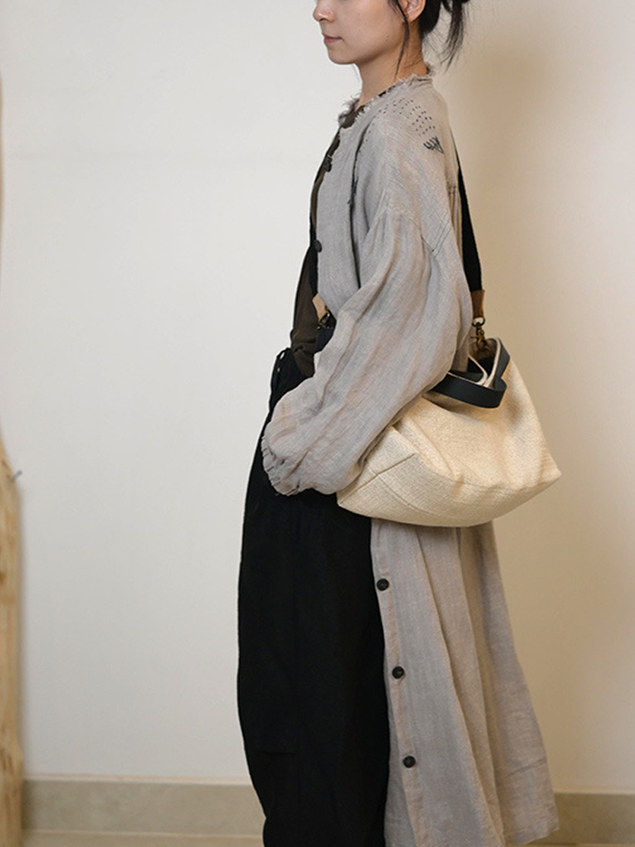 Artistic Cotton-Linen Large Capacity Tote/ Crossbody Bag