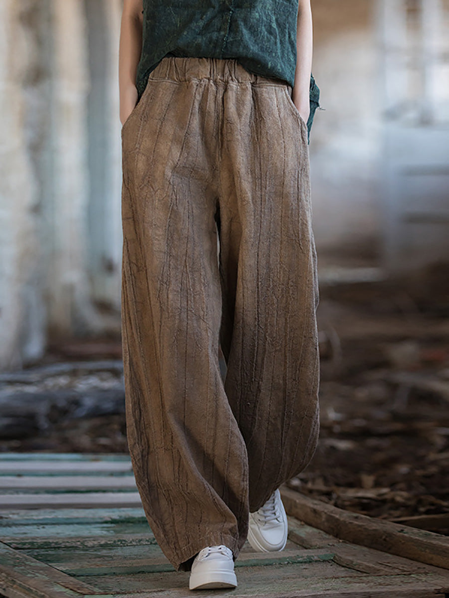 Plus Size Women Vintage Autumn Tie-dye Ramie Harem Pants