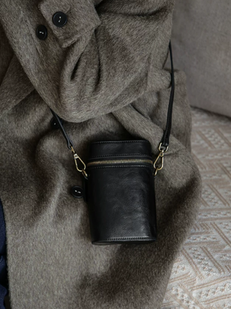 Vintage Leather Bucket Phone Bag