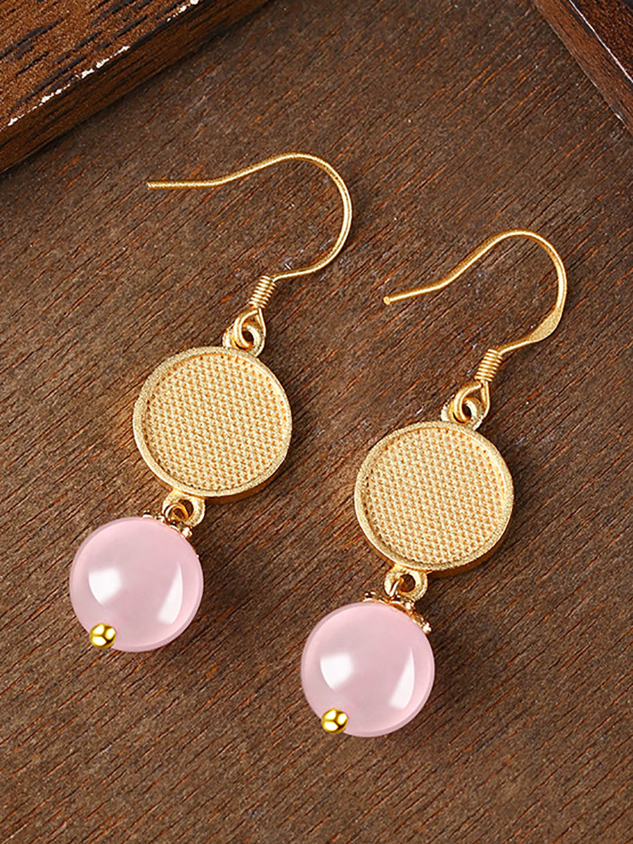 Women Ethnic Cloisonne Flower Jade Earrings