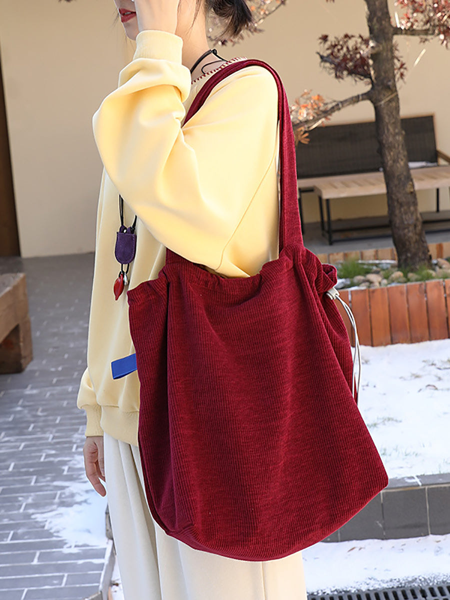 Casual Pure Color Corduroy Shoulder Bag