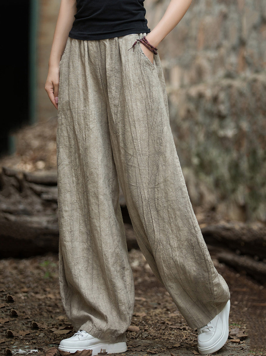 Plus Size Women Vintage Autumn Tie-dye Ramie Harem Pants